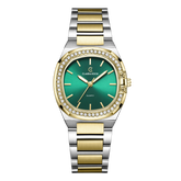 CK Aurora – Two-Tone Gold with Green Curved Square Dial & Stone Accents