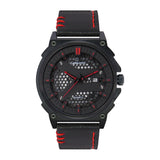 Leather Band Analog Date Sporty Men Watch