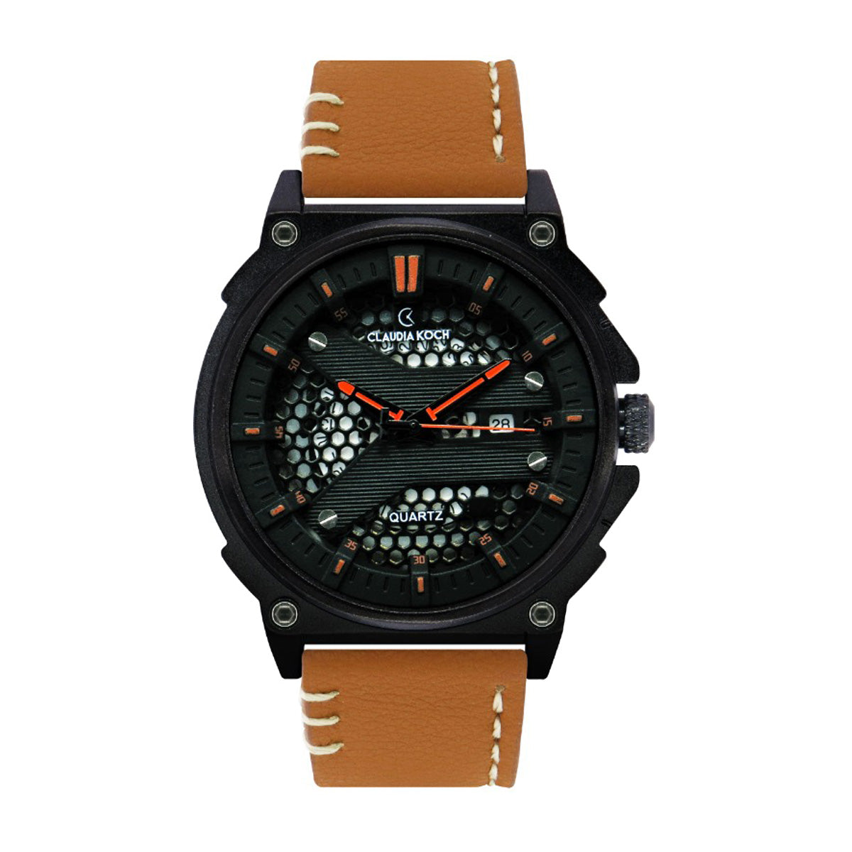 Leather Band Analog Date Sporty Men Watch