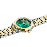 Luxury Women’s Watch with Stone-Studded Dial Gold Green