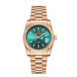 Elegant Unisex Classic Date Display Watch Rosegold Green