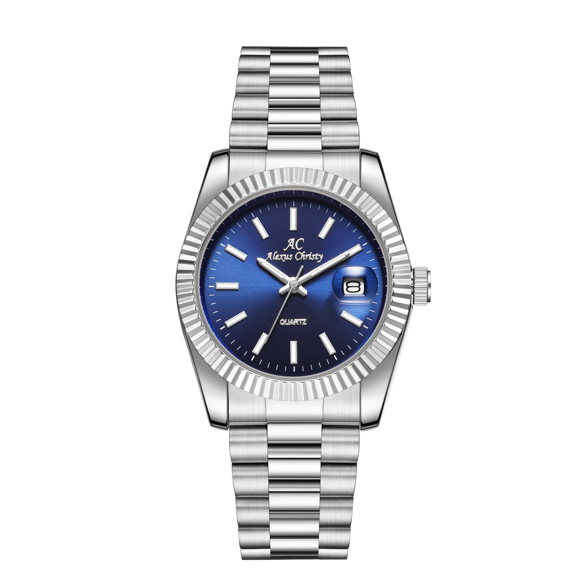 Elegant Unisex Classic Date Display Watch Silver Blue