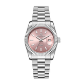 Elegant Unisex Classic Date Display Watch Silver Pink