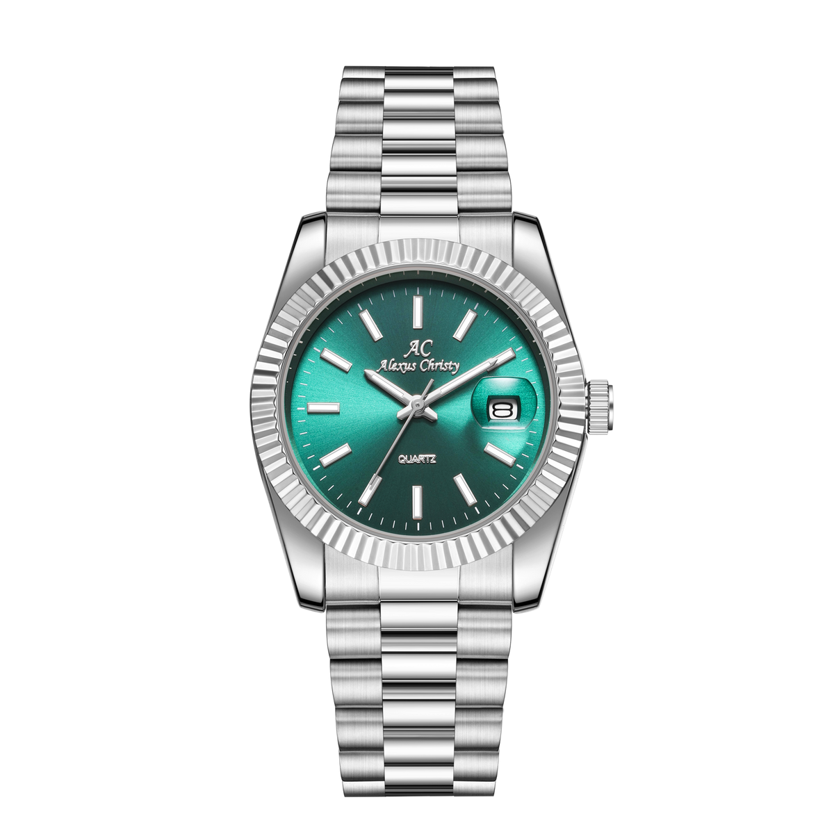 Elegant Unisex Classic Date Display Watch Sliver Green