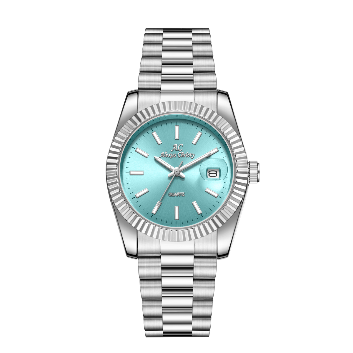 Elegant Unisex Classic Date Display Watch Silver LightBlue