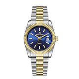 Elegant Unisex Classic Date Display Watch Two-Tone Gold Blue