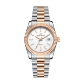 Elegant Unisex Classic Date Display Watch Two-Tone Rosegold White