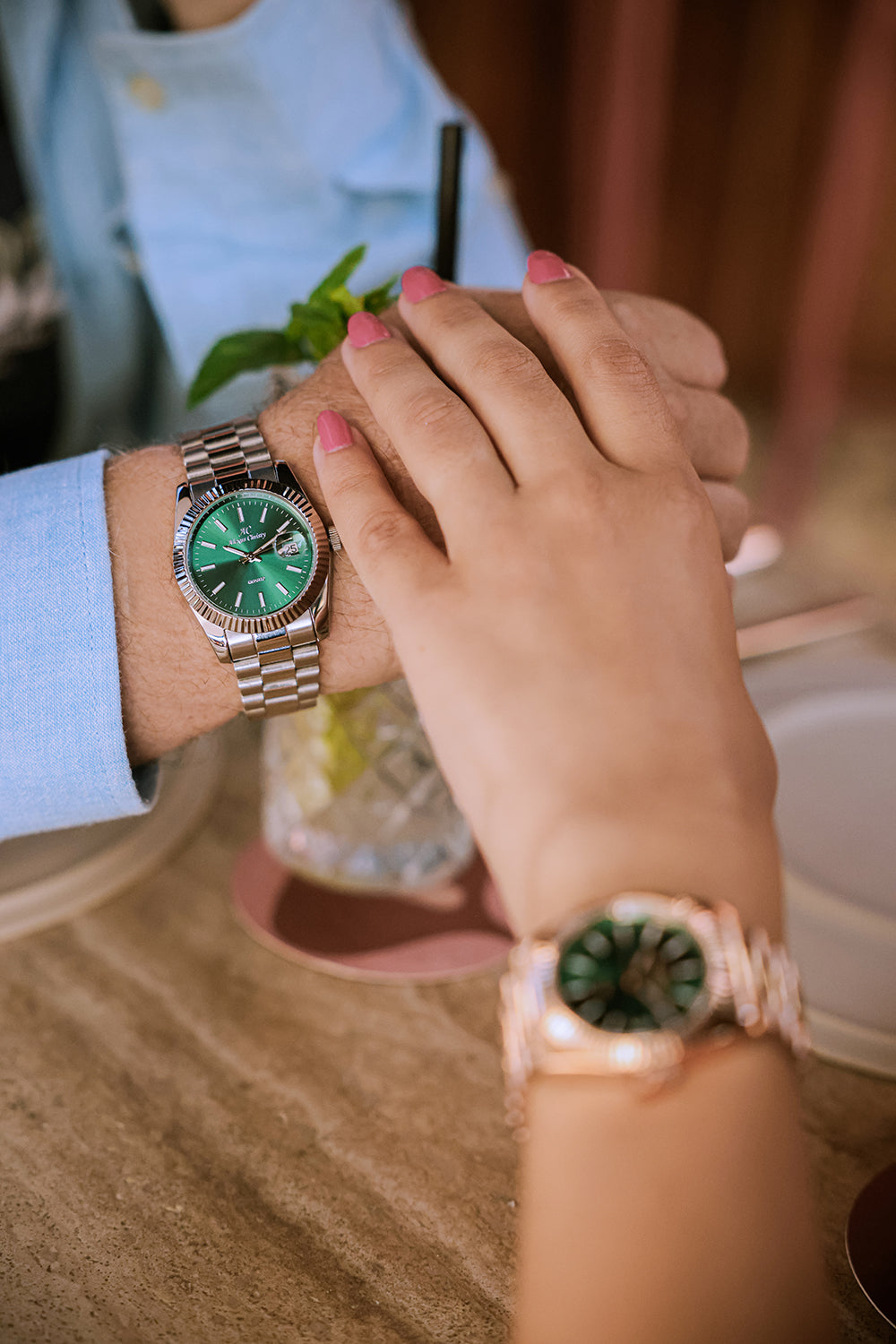 Elegant Unisex Classic Date Display Watch Sliver Green