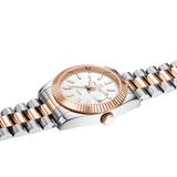 Elegant Unisex Classic Date Display Watch Two-Tone Rosegold White