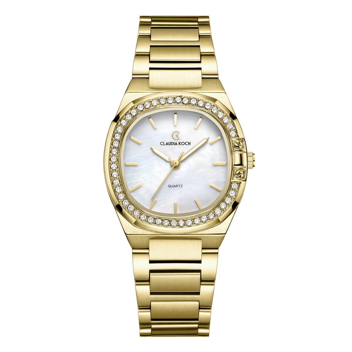 Luxury Women’s Watch with Curved Square Dial & Stone Accents Gold