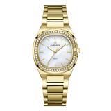 Luxury Women’s Watch with Curved Square Dial & Stone Accents Gold