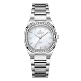 Luxury Women’s Watch with Curved Square Dial & Stone Accents Silver