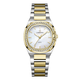 Luxury Women’s Watch with Curved Square Dial & Stone Accents Two-Tone Gold