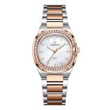 Luxury Women’s Watch with Curved Square Dial & Stone Accents Two-Tone Rosegold