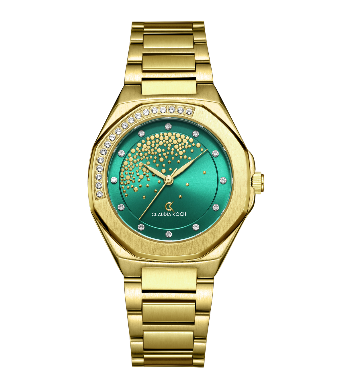 Luxury Women’s Watch with Stone-Studded Dial Gold Green