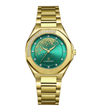 Luxury Women’s Watch with Stone-Studded Dial Gold Green