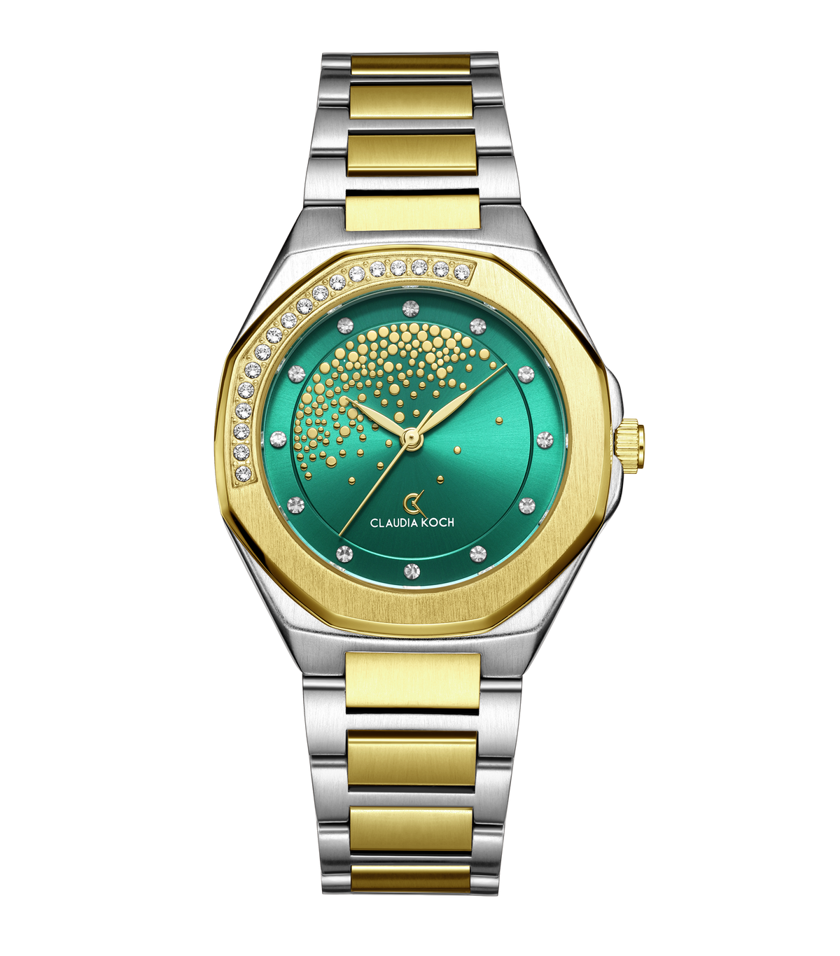 Luxury Women’s Watch with Stone-Studded Dial Two-Tone Goldgreen