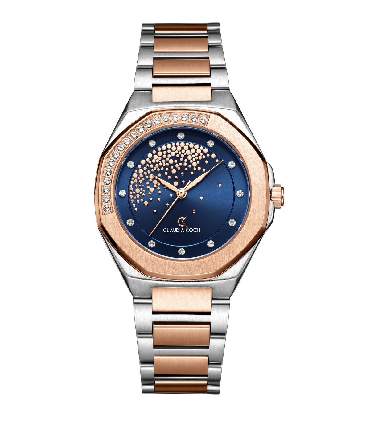 Luxury Women’s Watch with Stone-Studded Dial Two-Tone Rosegoldblue