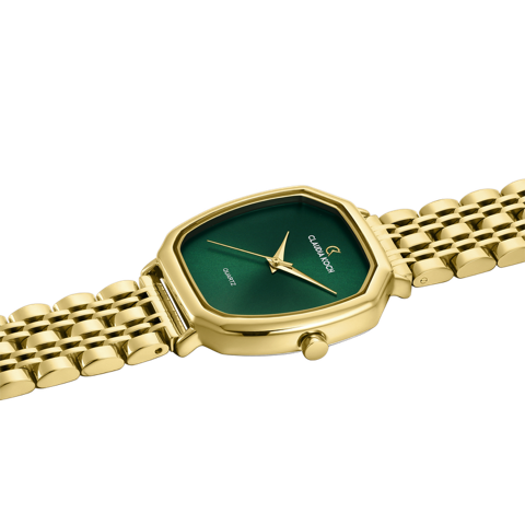 Elegant Quartz Gold Women’s Watch with Emerald Green Dial