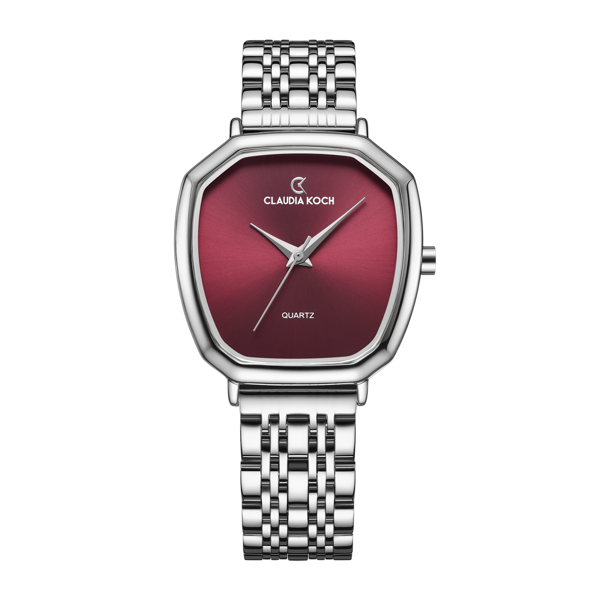 Elegant Quartz Silver Watch for Women with Wine Red Dial