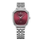 Elegant Quartz Silver Watch for Women with Wine Red Dial