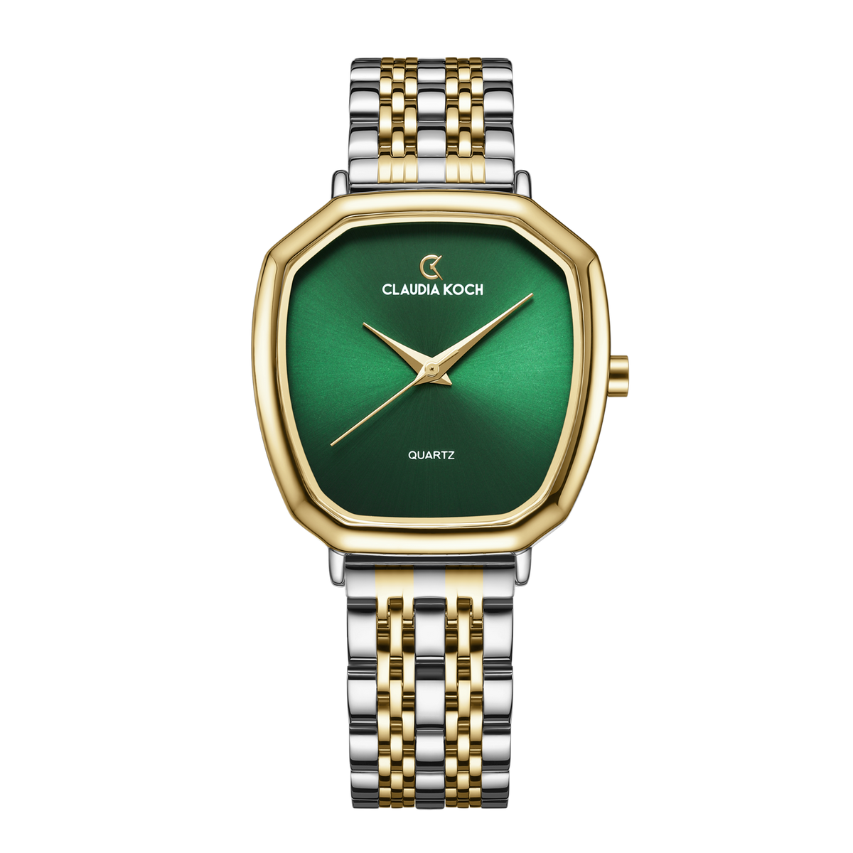 Elegant Quartz Two-Tone Women’s Watch with Emerald Green Dial