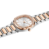 Luxury Women’s Watch with Curved Square Dial & Stone Accents Two-Tone Rosegold