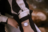 Luxury Women’s Watch with Curved Square Dial & Stone Accents Two-Tone Rosegold