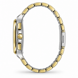 A two-tone stainless steel and yellow gold watch band shown from the side profile on a clean white background.